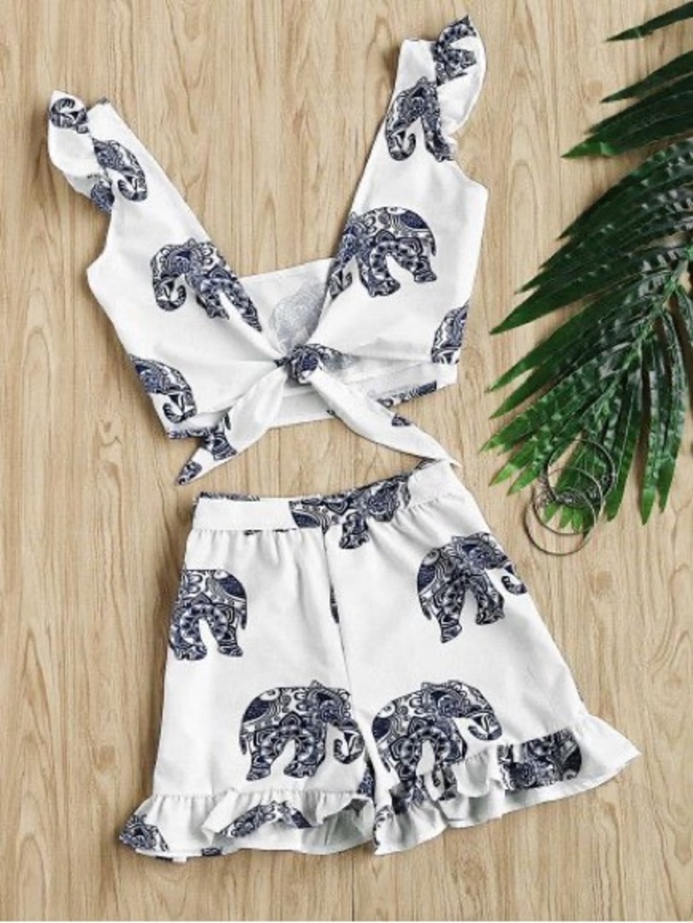 ZAFUL White & Blue Elephant Print Set S NWT